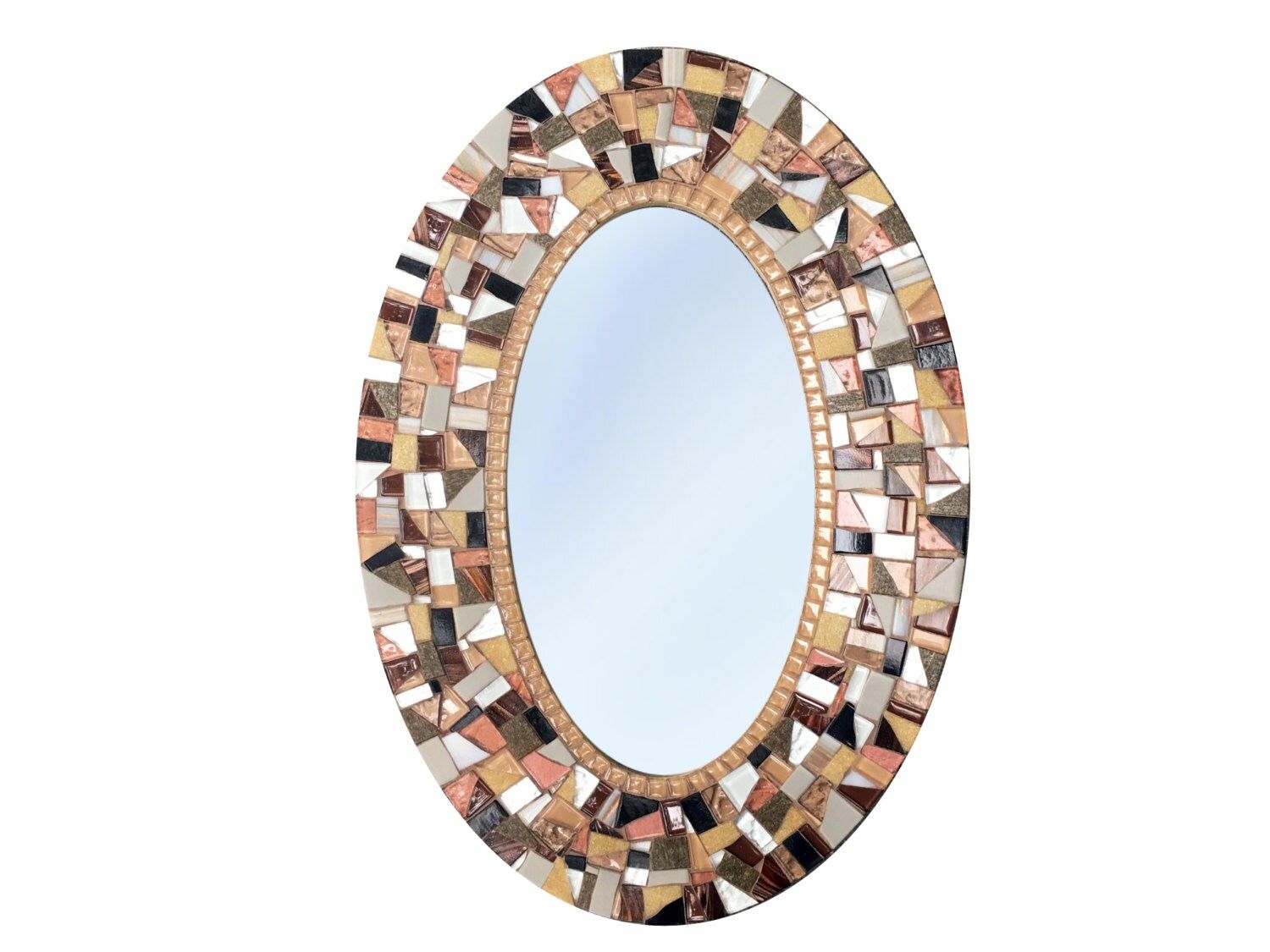 Brown Oval Wall Mirror // Mosaic Mirror // Wall Decor | Etsy Regarding Mosaic Oval Wall Mirrors (View 3 of 15)