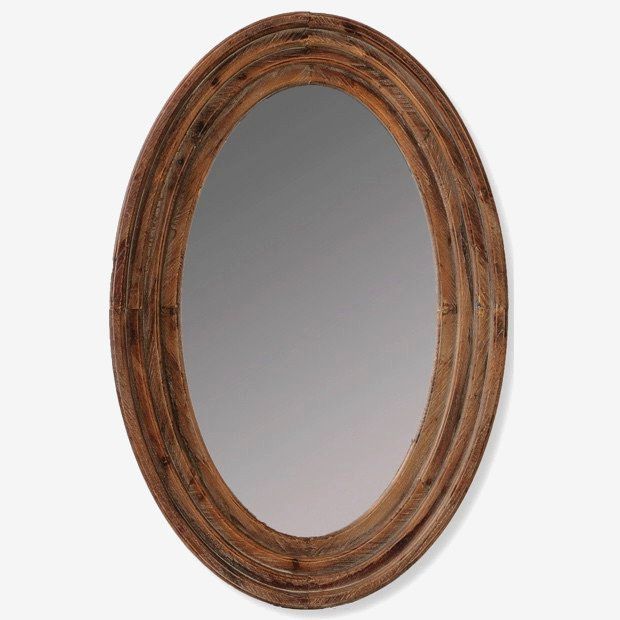 Brown Wood Framed Oval Mirror | Oval Mirror, Mirror, Staining Wood Intended For Nickel Framed Oval Wall Mirrors (Photo 11 of 15)