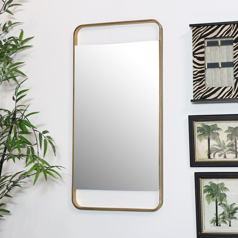 Brushed Gold Wall Mirror – Rectangle 38cm X 76cm – Windsor Browne In Gold Rounded Corner Wall Mirrors (View 12 of 15)