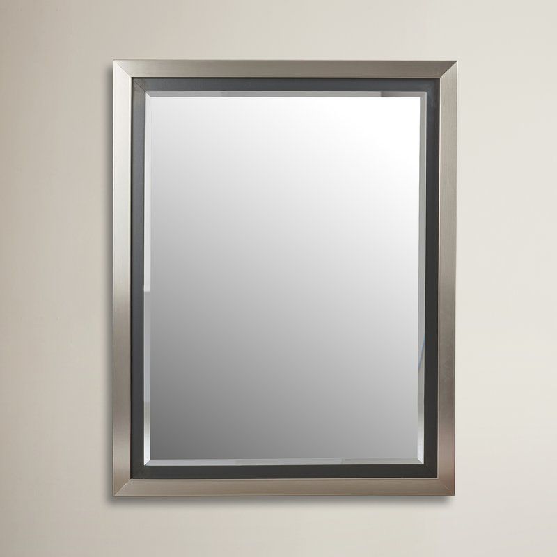 Brushed Nickel Silver And Satin Black Wide Flat Wall Mirror With Price For Nickel Floating Wall Mirrors (View 13 of 15)