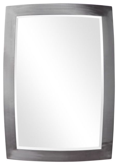 Brushed Silver Curved Frame Wall Mirror 34" Vanity Modern Rounded Throughout Ultra Brushed Gold Rectangular Framed Wall Mirrors (View 11 of 15)