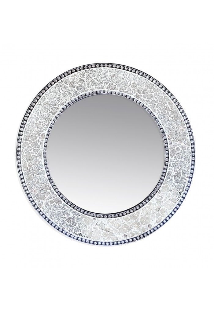 Buy 24" Silver Round Crackled Glass Mosaic Decorative Wall Mirror In Silver Rounded Cut Edge Wall Mirrors (View 4 of 15)