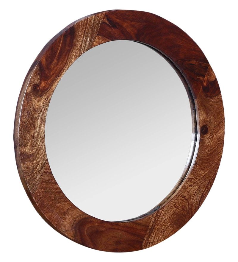 Buy Solid Wood Wall Mirror In Brown Colormade Wood Online – Round For Organic Natural Wood Round Wall Mirrors (View 4 of 15)
