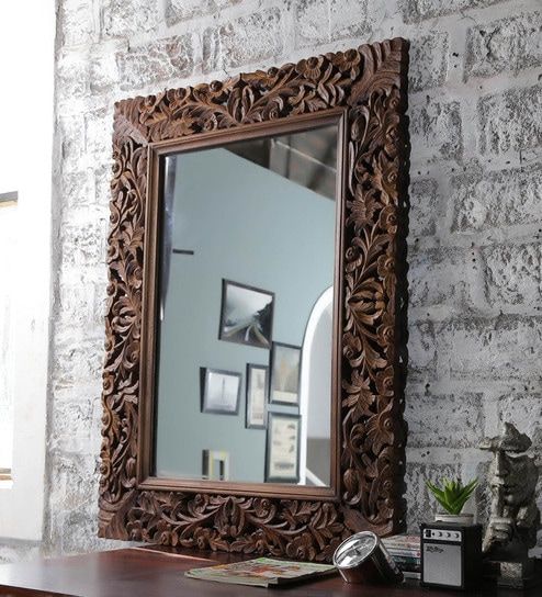 Buy Tate Rectangular Wall Mirror In Solid Wood Framehanumant Online With Regard To Wood Rounded Side Rectangular Wall Mirrors (View 11 of 15)