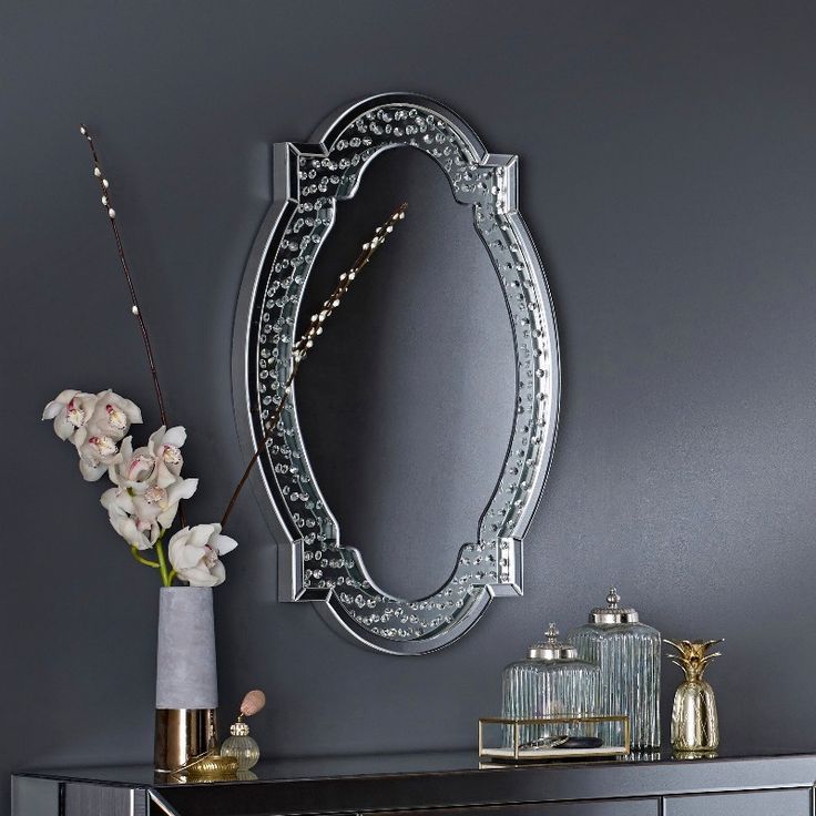 Cara Oval Crystal Mirror | Oval Mirror, Oval Shaped Mirror, Full Length Intended For Black Oval Cut Wall Mirrors (View 12 of 15)
