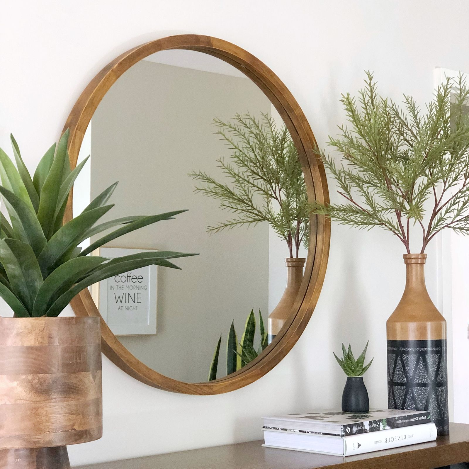 Cebu Dark Wood Round Mirror 80cm Or 100cm | Luxe Mirrors In Wood Rounded Side Rectangular Wall Mirrors (Photo 4 of 15)