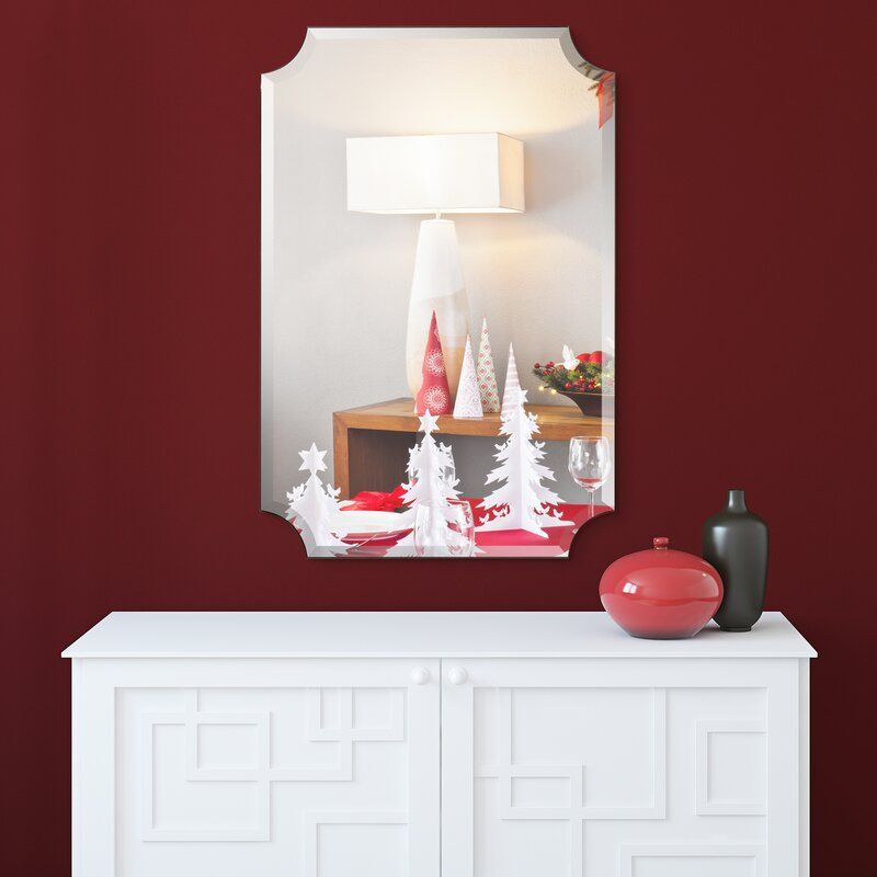 Charlton Home Anahi Frameless Beveled Design Ovation Reign Rectangle Intended For Square Frameless Beveled Vanity Wall Mirrors (View 12 of 15)
