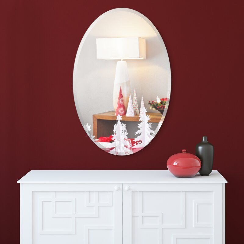 Charlton Home Kaylie Frameless Beveled Oval Bathroom/vanity Mirror Intended For Frameless Cut Corner Vanity Mirrors (View 11 of 15)