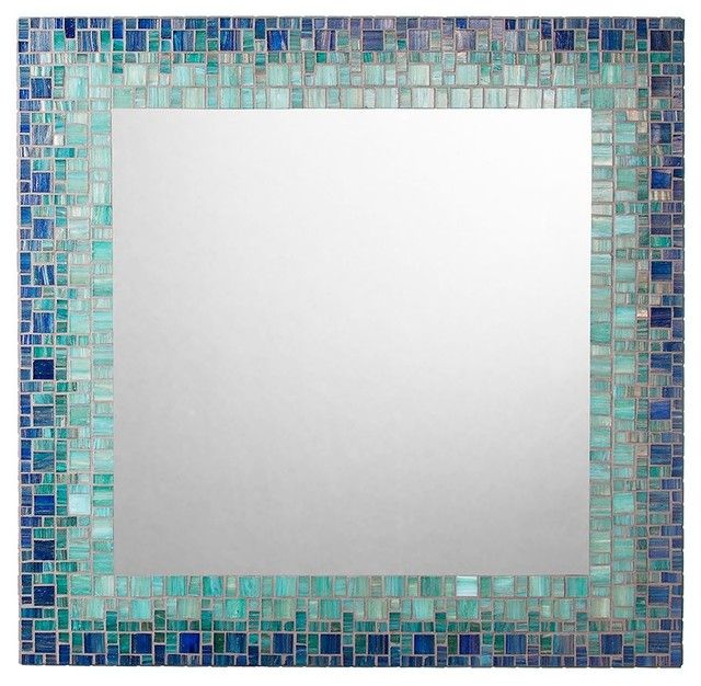 Coastal Mosaic Mirror, Deep Blue, Sea Green, Light Teal – Beach Style Within Blue Green Wall Mirrors (Photo 7 of 15)
