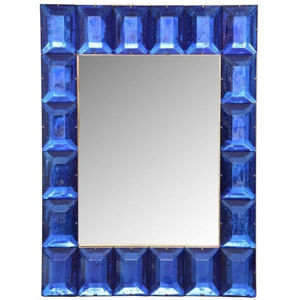 Cobalt Blue Murano Glass Diamond Faceted Mirror ($6,800) Liked On With Regard To Subtle Blues Art Glass Wall Mirrors (View 1 of 15)