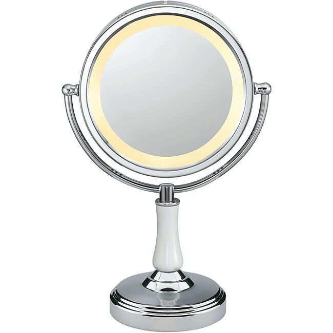 Conair Be70 Polished Chrome And Porcelain Round Illuminated Mirror Pertaining To White Porcelain And Chrome Wall Mirrors (View 4 of 15)