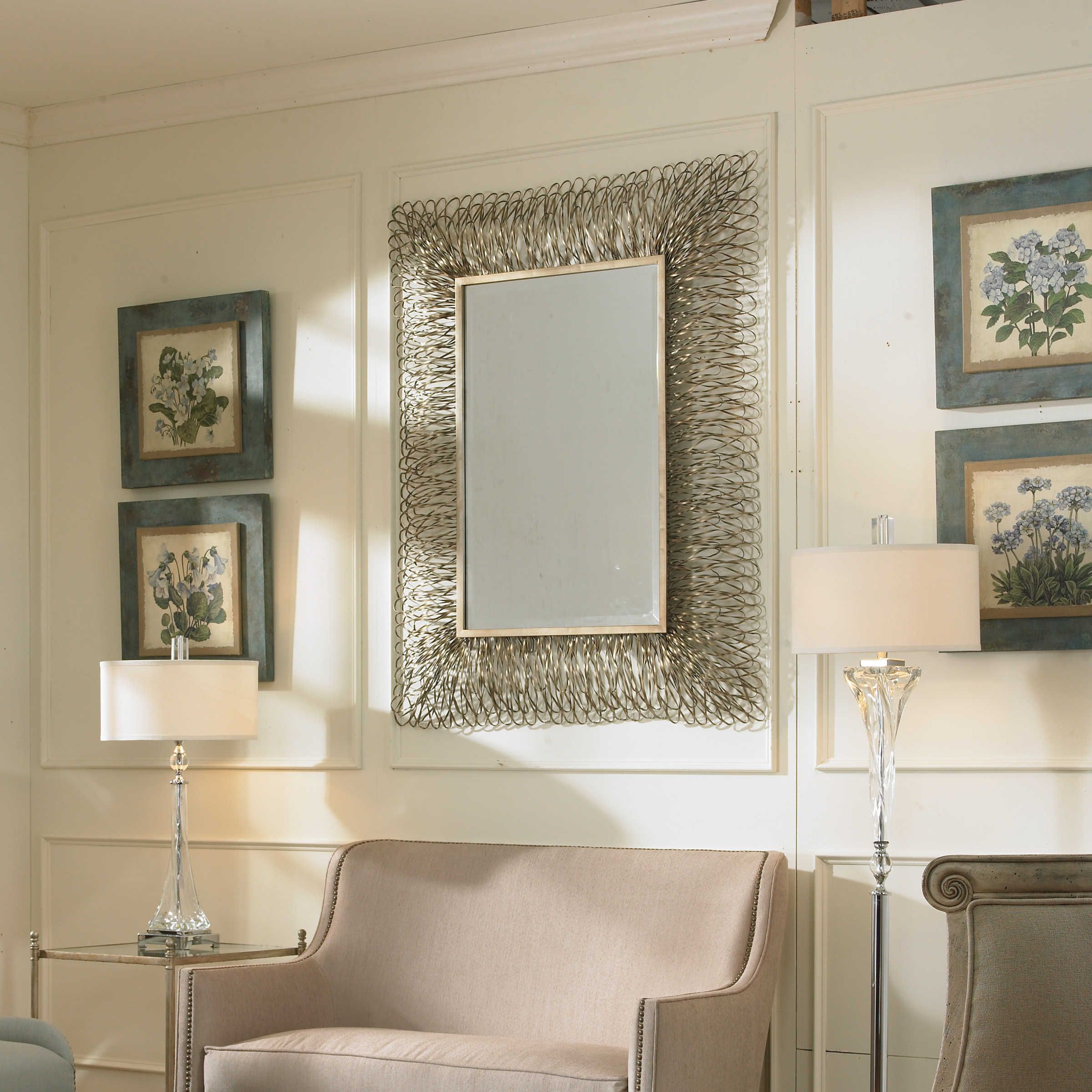 Contemporary Silver Wire Metal Wall Mirror Large 56" Modern Decor Throughout Silver High Wall Mirrors (Photo 13 of 15)
