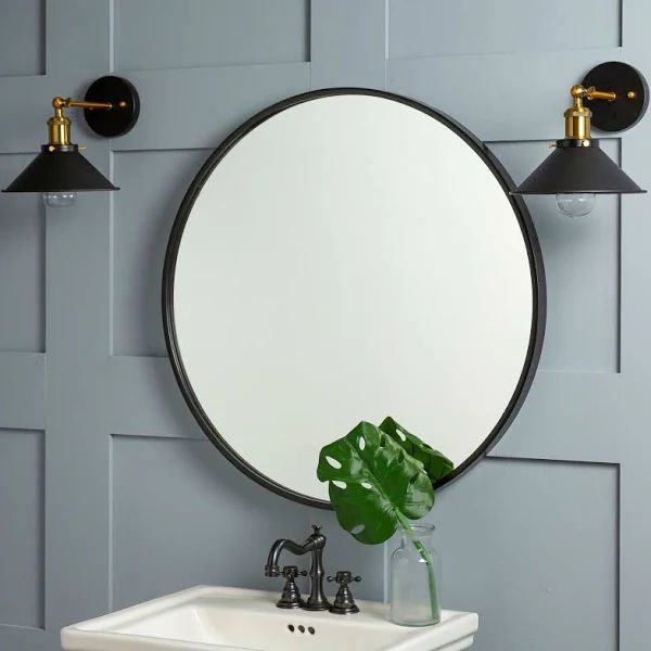 Cooper Classics Luna Black Matte 30" Round Wall Mirror | Hanging Wall With Regard To Black Openwork Round Metal Wall Mirrors (View 13 of 15)