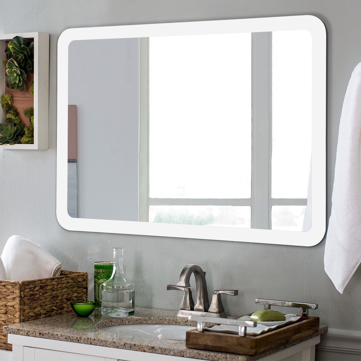 Costway Led Wall Mounted Mirror Bathroom Makeup Illuminated Rounded Arc Within Cut Corner Wall Mirrors (View 5 of 15)