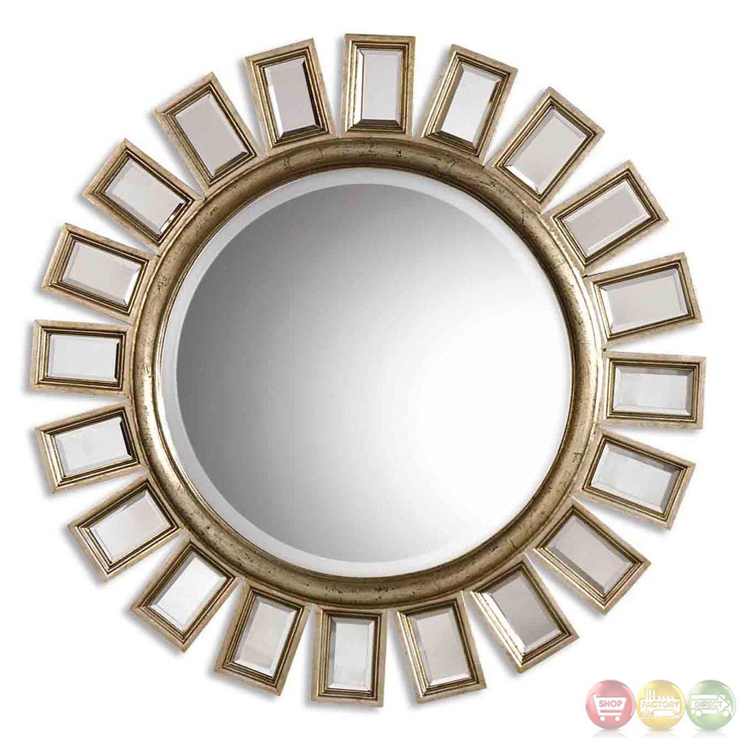 Cyrus Modern Distressed Silver Leaf Round Mirror 14076 B Pertaining To Distressed Black Round Wall Mirrors (View 10 of 15)