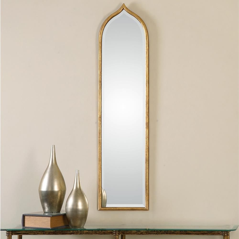 Dala Bazaar Antique Gold Narrow Arch Wall Mirror | Kathy Kuo Home Intended For Gold Arch Top Wall Mirrors (View 1 of 15)
