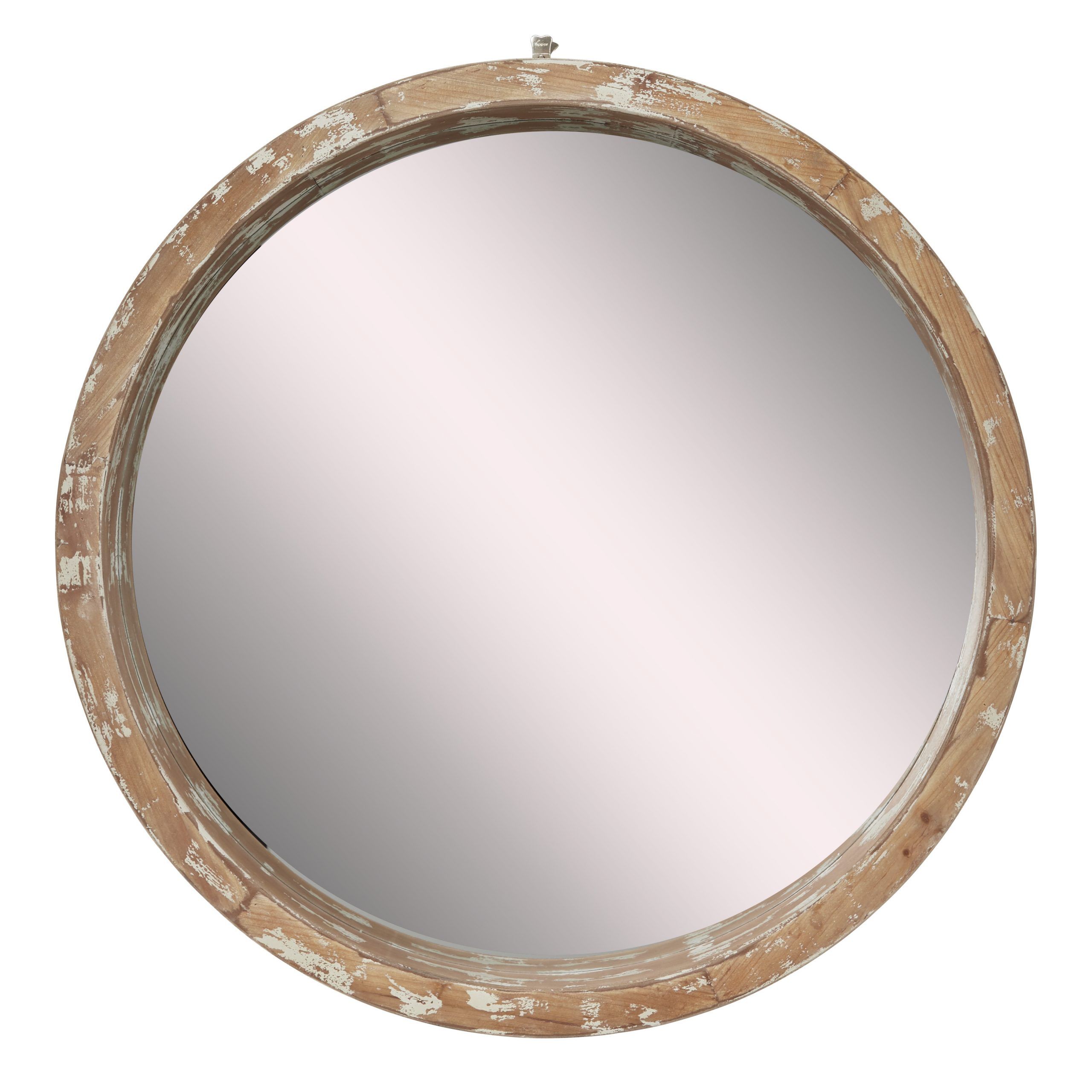 Decmode Vintage Style Distressed Large Round Wood Wall Mirror, 39" X 39 Pertaining To Round Stacked Wall Mirrors (Photo 3 of 15)