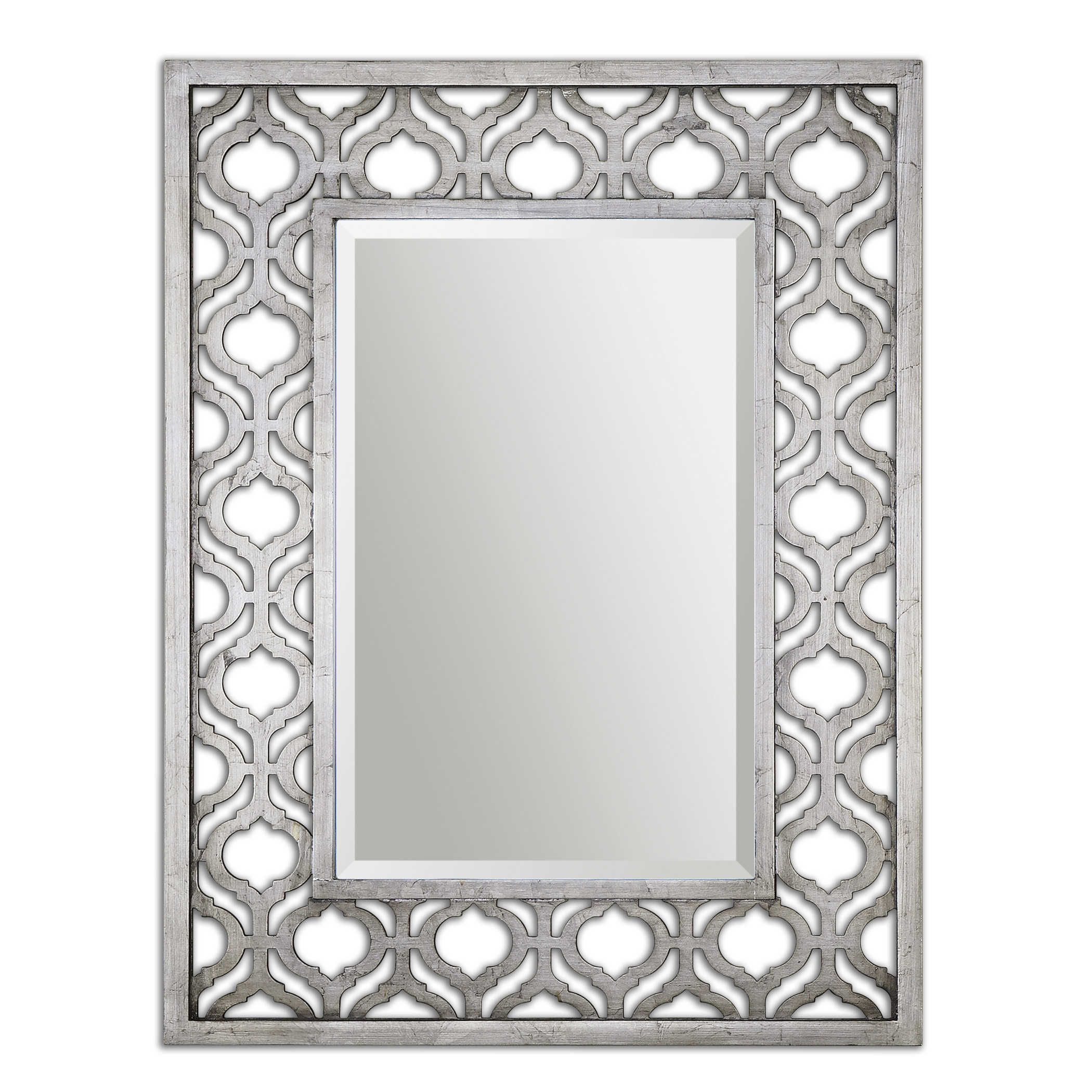 Decorative Antiqued Silver Leaf With Black Wall Mirror Large 40" Vanity In Silver Decorative Wall Mirrors (Photo 2 of 15)