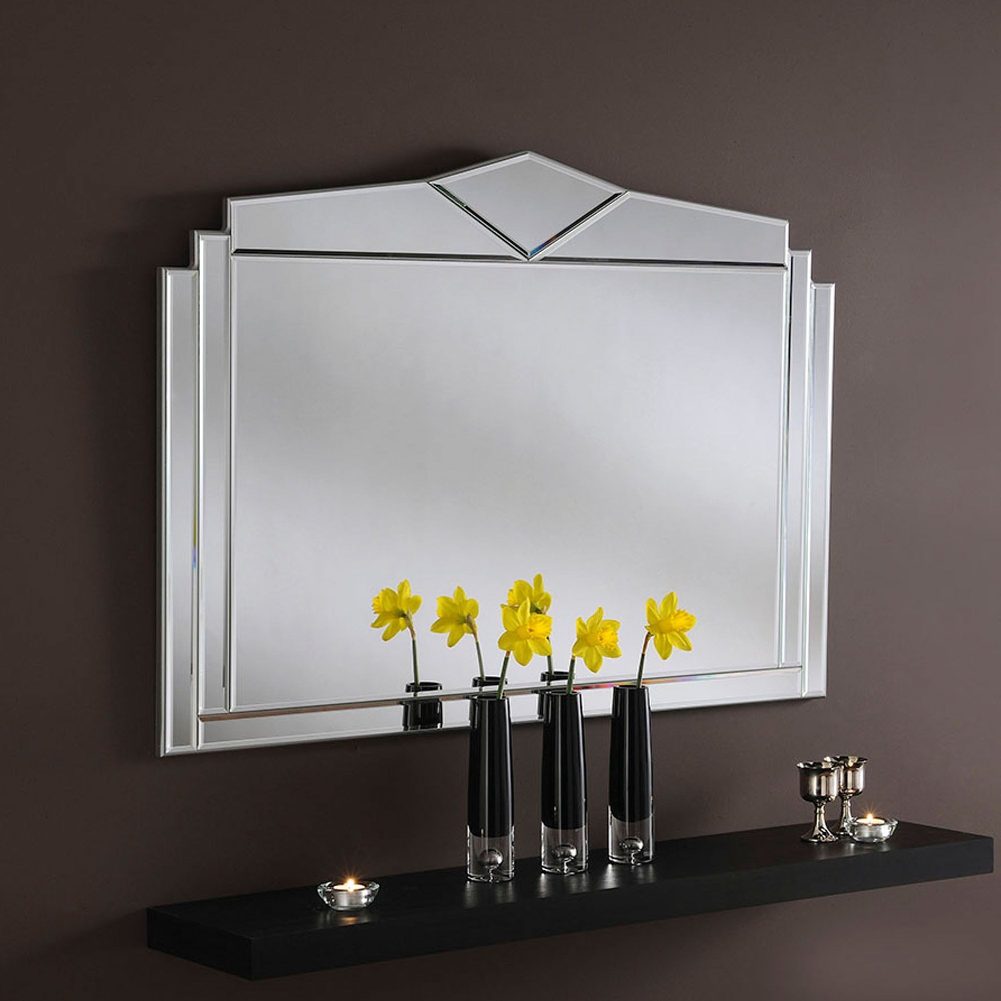Decorative Art Deco Silver Wall Mirror | Wall Mirrors Pertaining To Silver Metal Cut Edge Wall Mirrors (View 7 of 15)