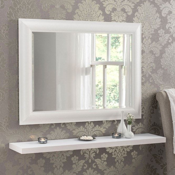 Decorative White Rectangular Bevelled Mirror | Decorative Mirrors Pertaining To White Porcelain And Chrome Wall Mirrors (View 8 of 15)