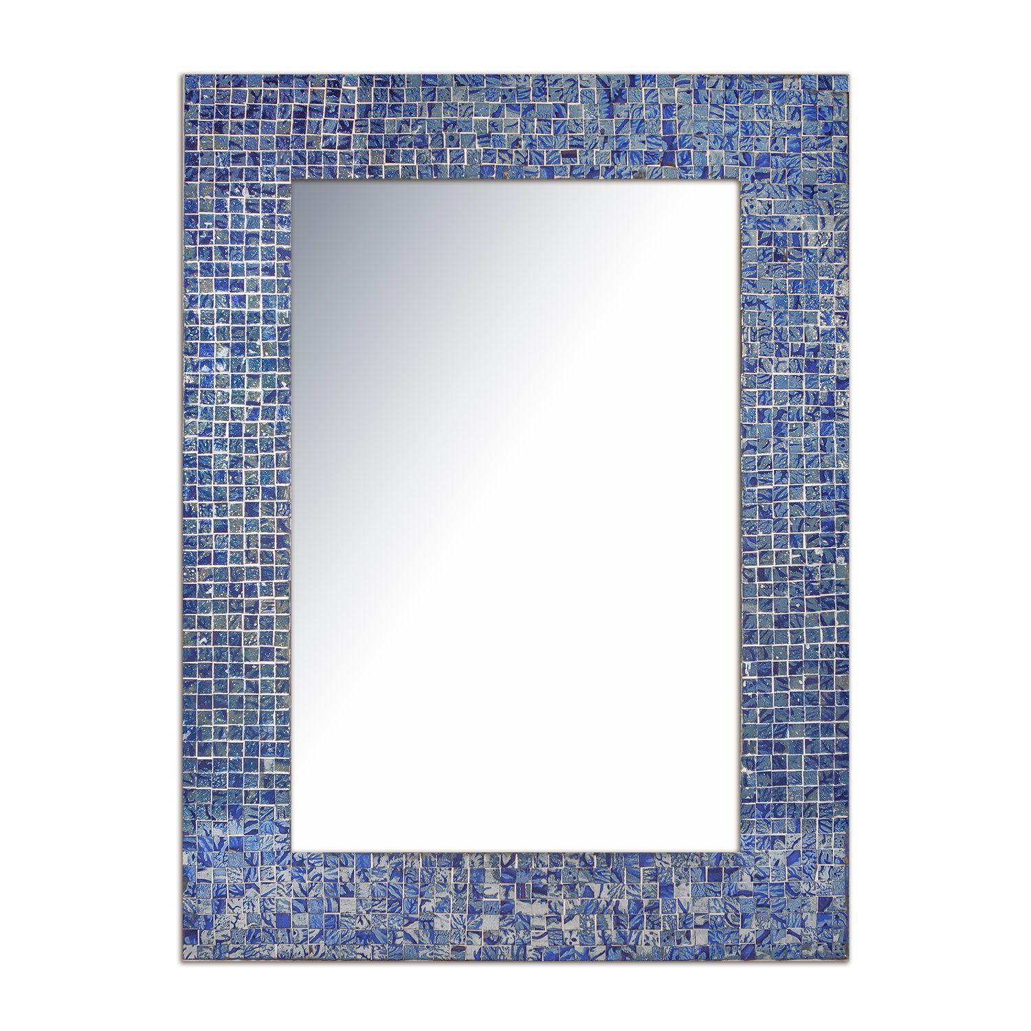 Decorshore 30" X 24" Lapis Blue Glass Mosaic Tile Framed Decorative Regarding Tropical Blue Wall Mirrors (Photo 1 of 15)