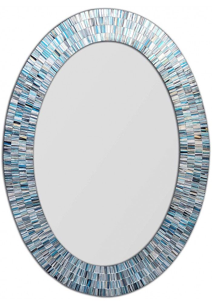 Decorshore Bohemian Rhapsody Coastal Blues Mosaic Mirror In Oval Shape For Mosaic Oval Wall Mirrors (View 1 of 15)
