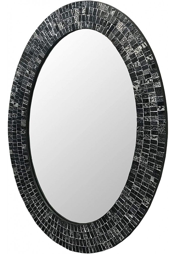 Decorshore Decorative Mosaic Mirror In Oval Shape Black & Silver Wall Regarding Mosaic Oval Wall Mirrors (View 7 of 15)