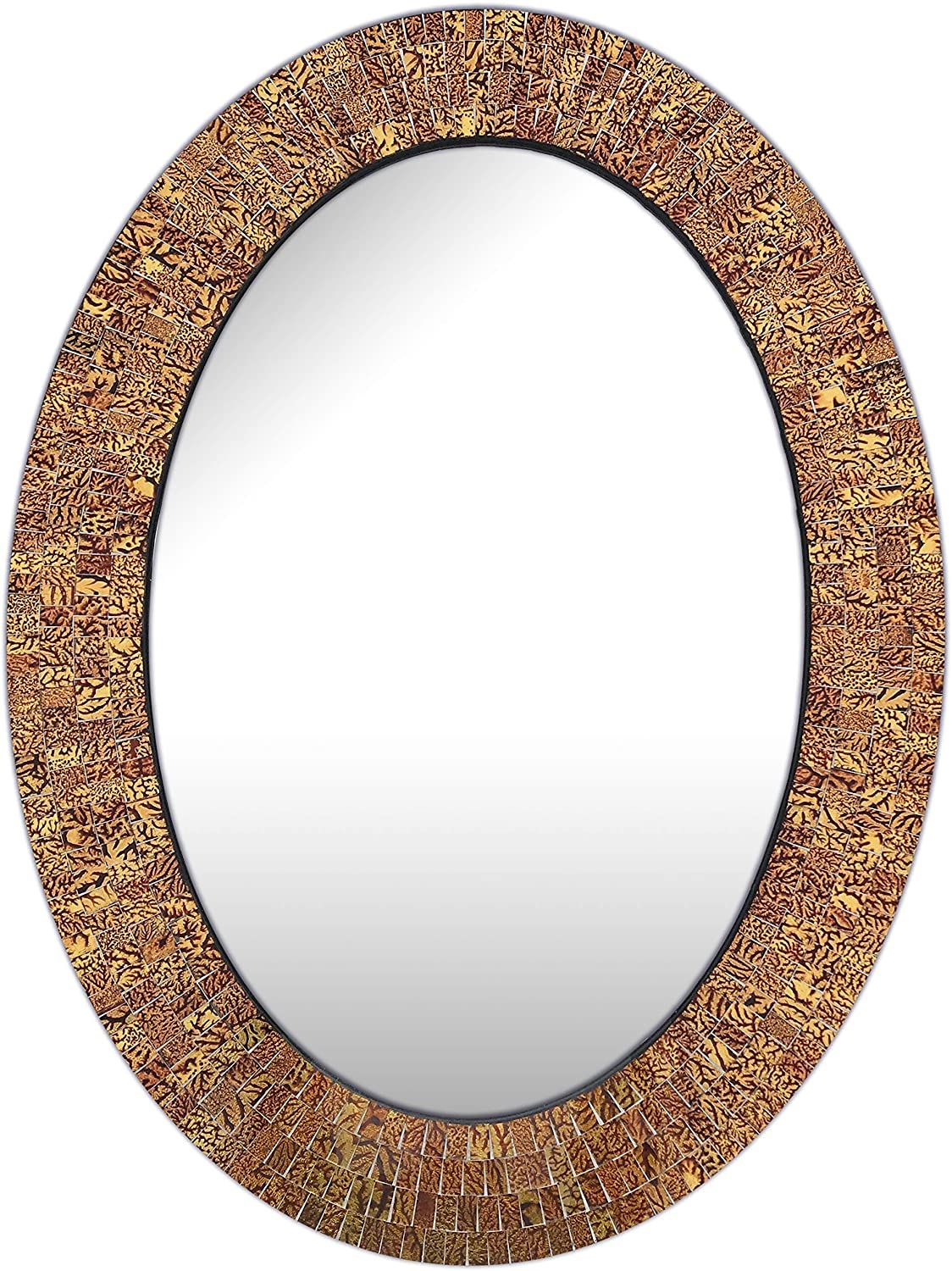 Decorshore Traditional Decorative Mosaic Mirror – 32x24 In Oval Shape Regarding Wooden Oval Wall Mirrors (View 15 of 15)