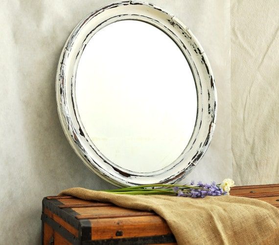 Distressed Antique Oval Wall Mirror Large Wooden Bright White Pertaining To Wooden Oval Wall Mirrors (View 14 of 15)