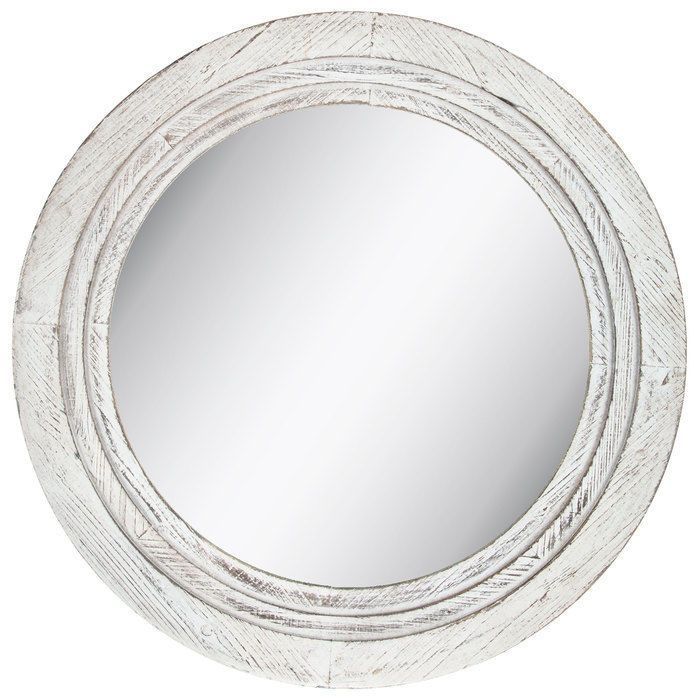 Distressed Round Mirror Large White Wood Wall Mount Bathroom Vanity Pertaining To Jagged Edge Round Wall Mirrors (View 13 of 15)