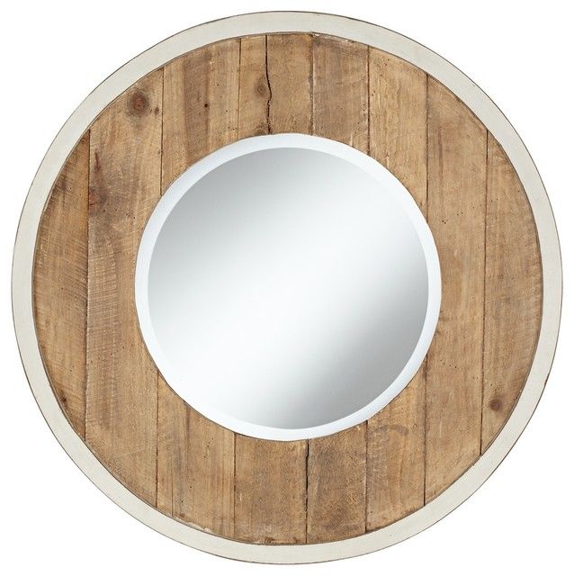 Distressed White And Natural Wood 30" Round Wall Mirror – Traditional Pertaining To Distressed Black Round Wall Mirrors (View 8 of 15)