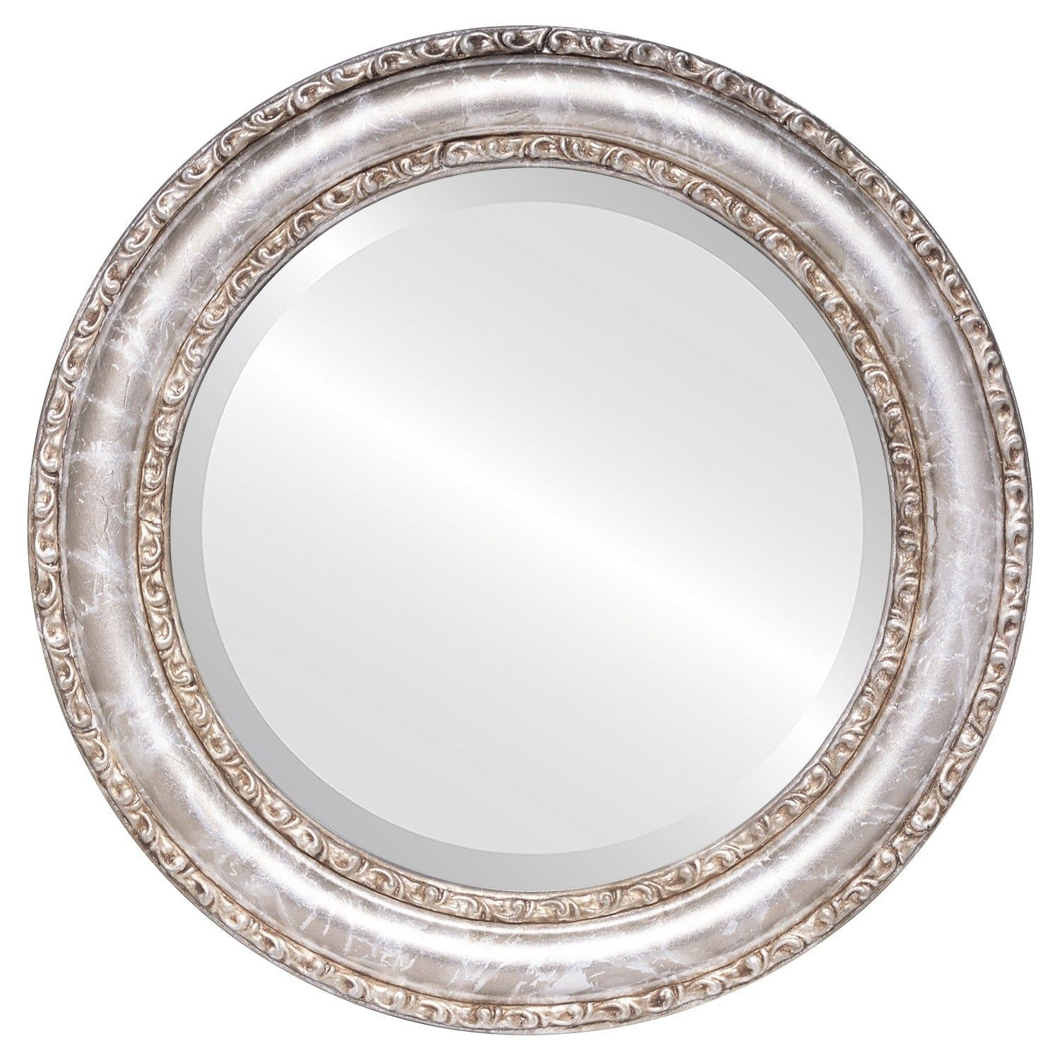 Dorset Framed Round Mirror In Champagne Silver – Antique Antique Silver With Regard To Antique Gold Leaf Round Oversized Wall Mirrors (View 7 of 15)
