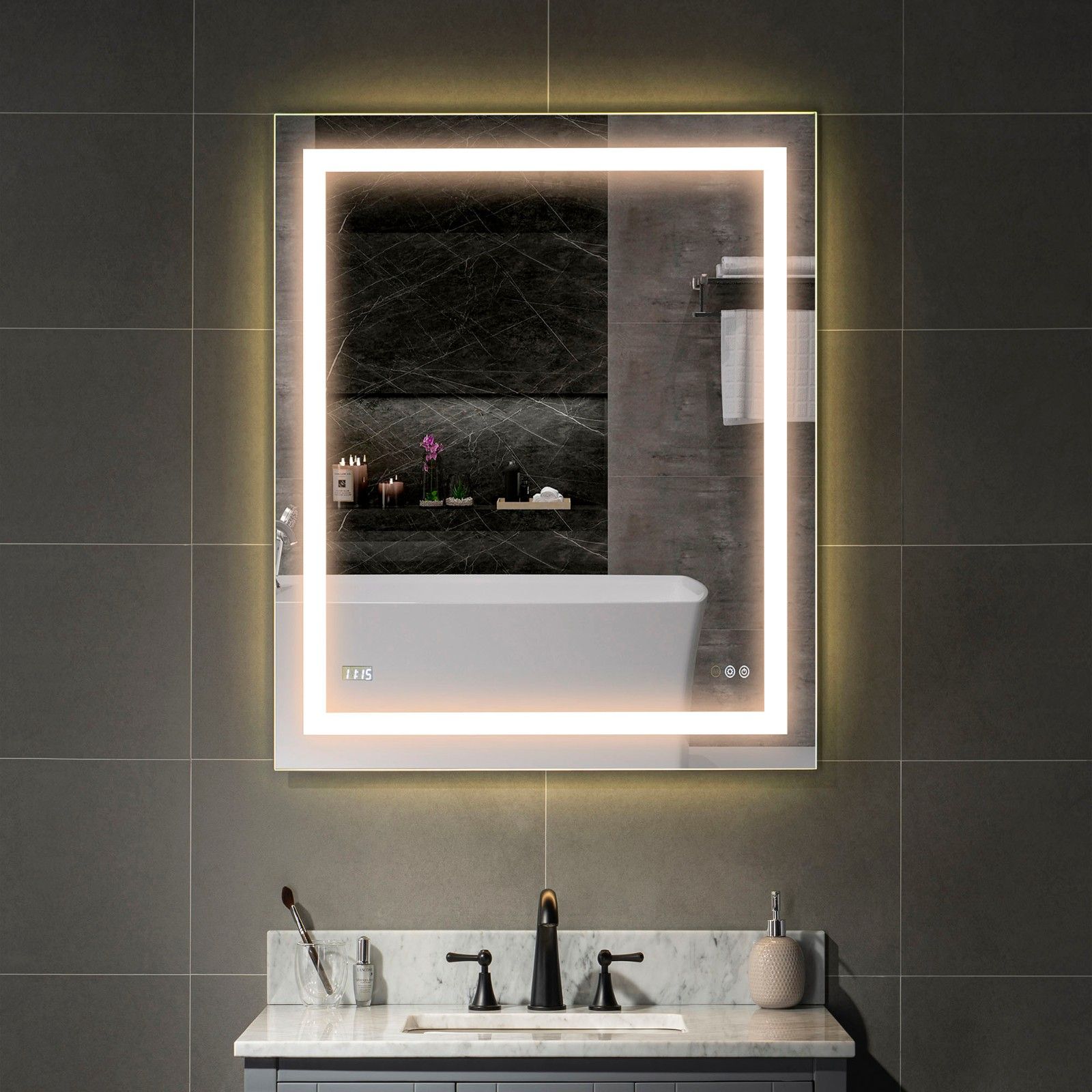 ᐅ【woodbridge 20"x28" Led Dimmable Bathroom Mirror Led Lighted Wall Regarding Matte Black Octagon Led Wall Mirrors (View 6 of 15)