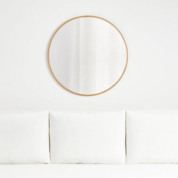Edge Oak Round Wall Mirror + Reviews | Crate And Barrel | Minimalist Throughout Rounded Edge Rectangular Wall Mirrors (Photo 13 of 15)