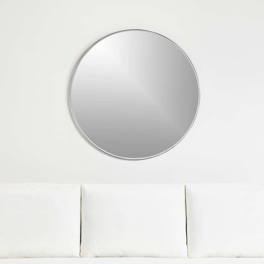 Edge Silver Round 36" Wall Mirror + Reviews | Crate And Barrel Inside Rounded Edge Rectangular Wall Mirrors (Photo 15 of 15)