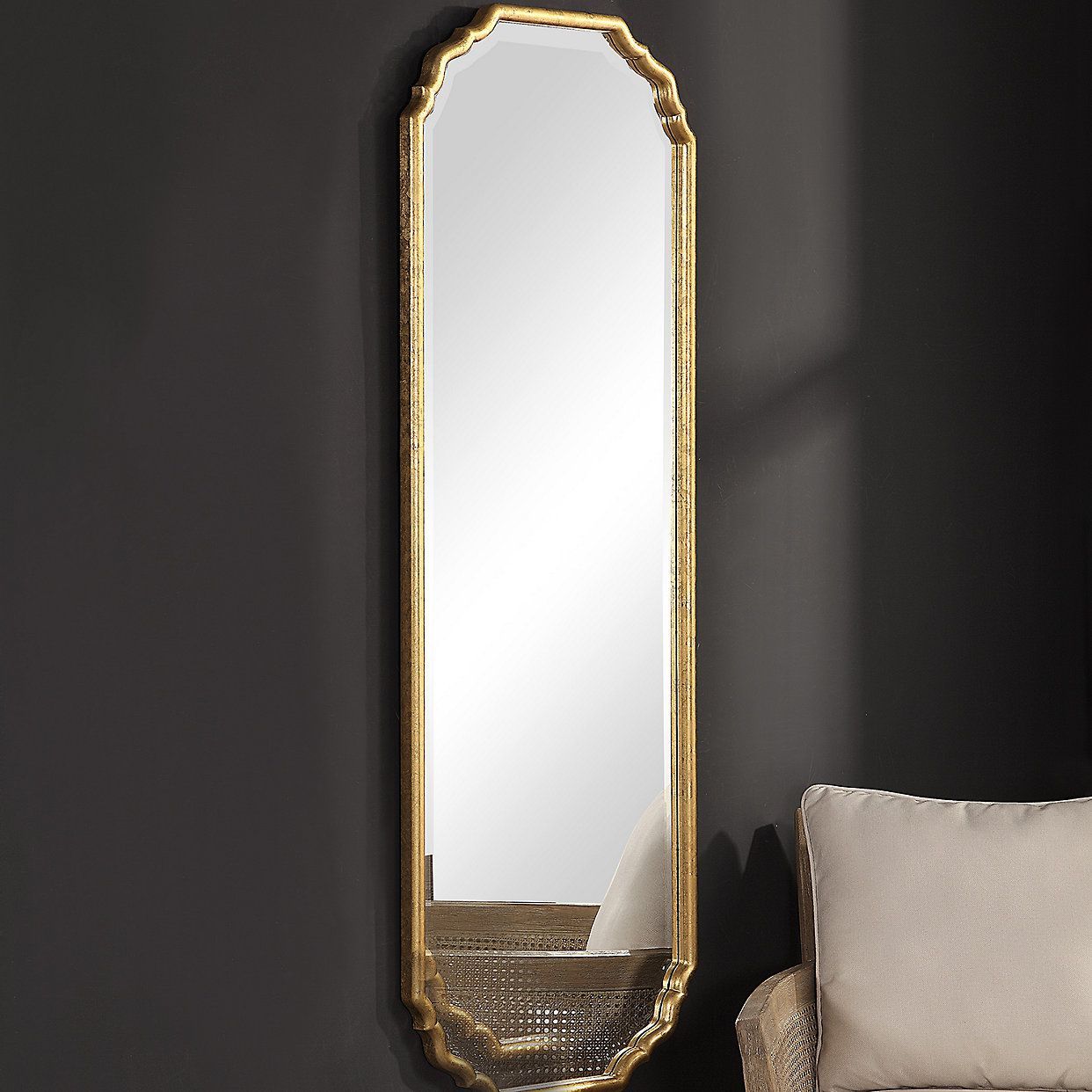 Elegant Curved Corners Metallic Gold Leaf Finish Wall Mirror | Mirror For Gold Curved Wall Mirrors (Photo 10 of 15)