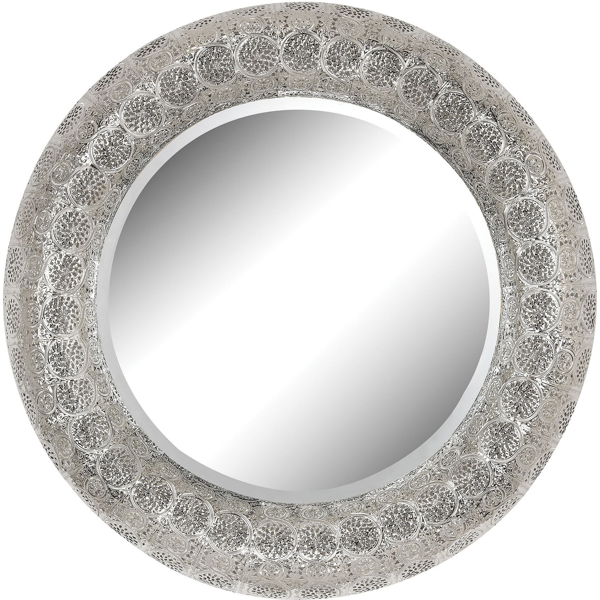 Embossed Metal Frame Mirror In Silver | Sterling | Home Gallery Stores Within Metallic Silver Framed Wall Mirrors (View 9 of 15)
