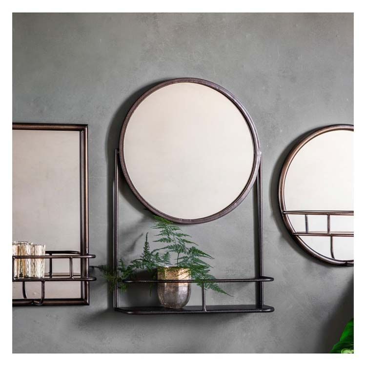 Emerson Modern Round Metal Framed Mirror 63x42cm | Mirror With Shelf Intended For Round Metal Framed Wall Mirrors (View 7 of 15)