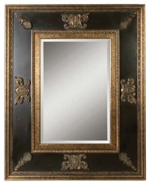 Extra Large 60" Ornate Black Gold Wall Mirror, Oversize Dark Masculine In Gold Black Rounded Edge Wall Mirrors (View 10 of 15)