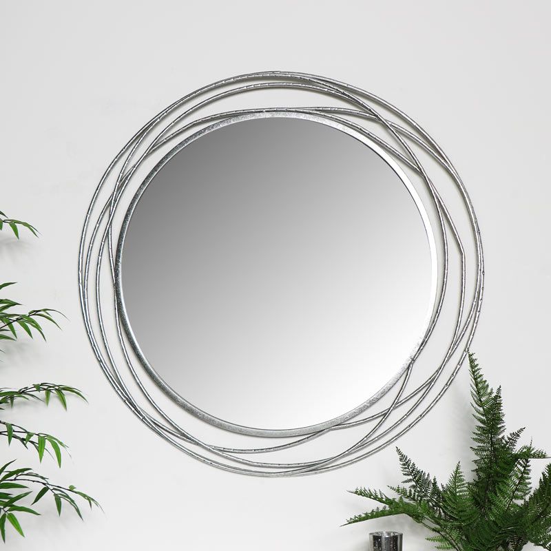 Extra Large Round Silver Wall Mirror Swirl Ornate Frame Vintage Chic Inside Metallic Silver Framed Wall Mirrors (View 11 of 15)