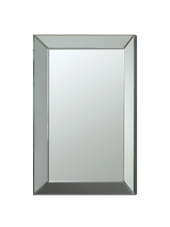 Floor Model Rectangular Beveled Wall Mirror Silver Va Stores Pertaining To Silver Beveled Wall Mirrors (View 4 of 15)