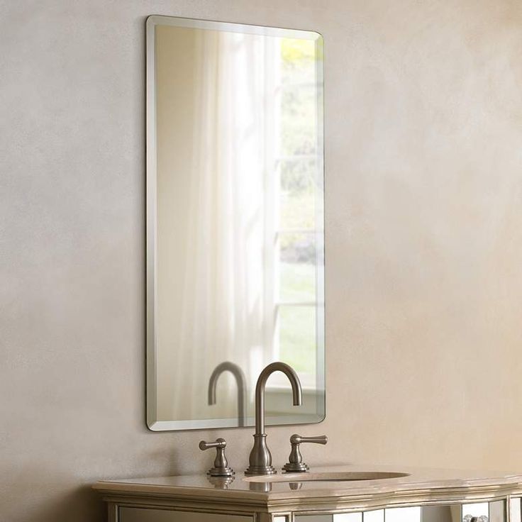 Frameless Rectangular 20" X 30" Beveled Wall Mirror – #p1401 | Lamps For Square Frameless Beveled Vanity Wall Mirrors (View 1 of 15)