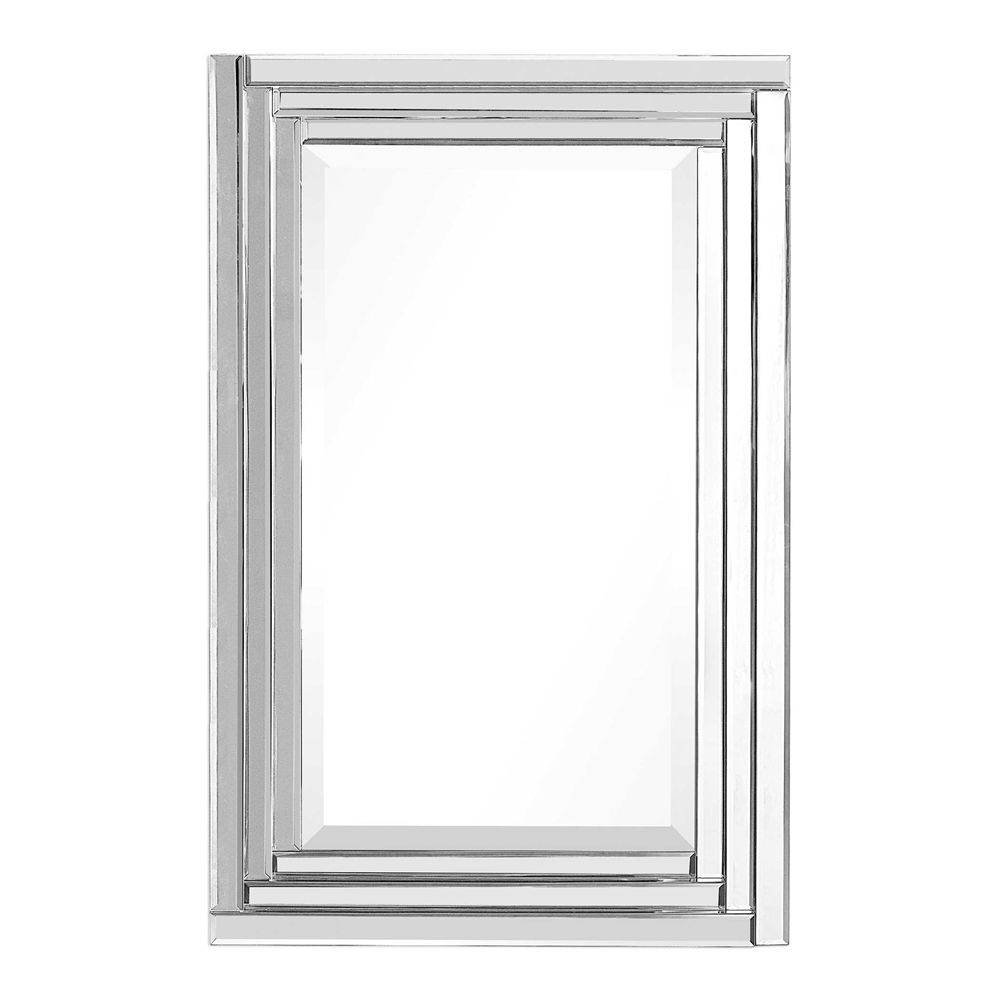 Frameless Stepped Mirrored Edge Beveled Bathroom Wall Mirror Modern Regarding Frameless Rectangular Beveled Wall Mirrors (View 3 of 15)