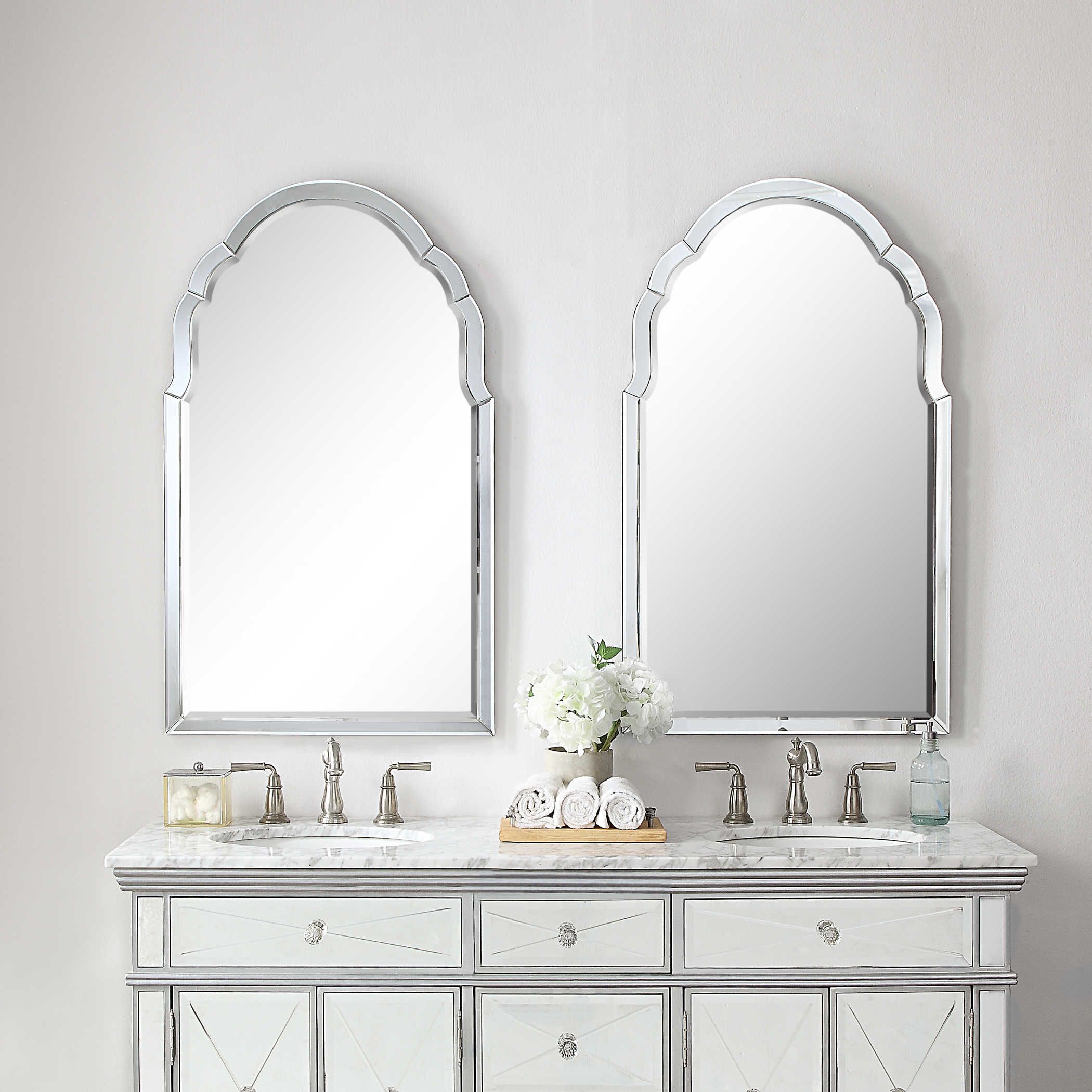 Frameless Venetian Arch Wall Mirror Curved Beveled Glass 792977091494 Within Frameless Rectangle Vanity Wall Mirrors (View 15 of 15)