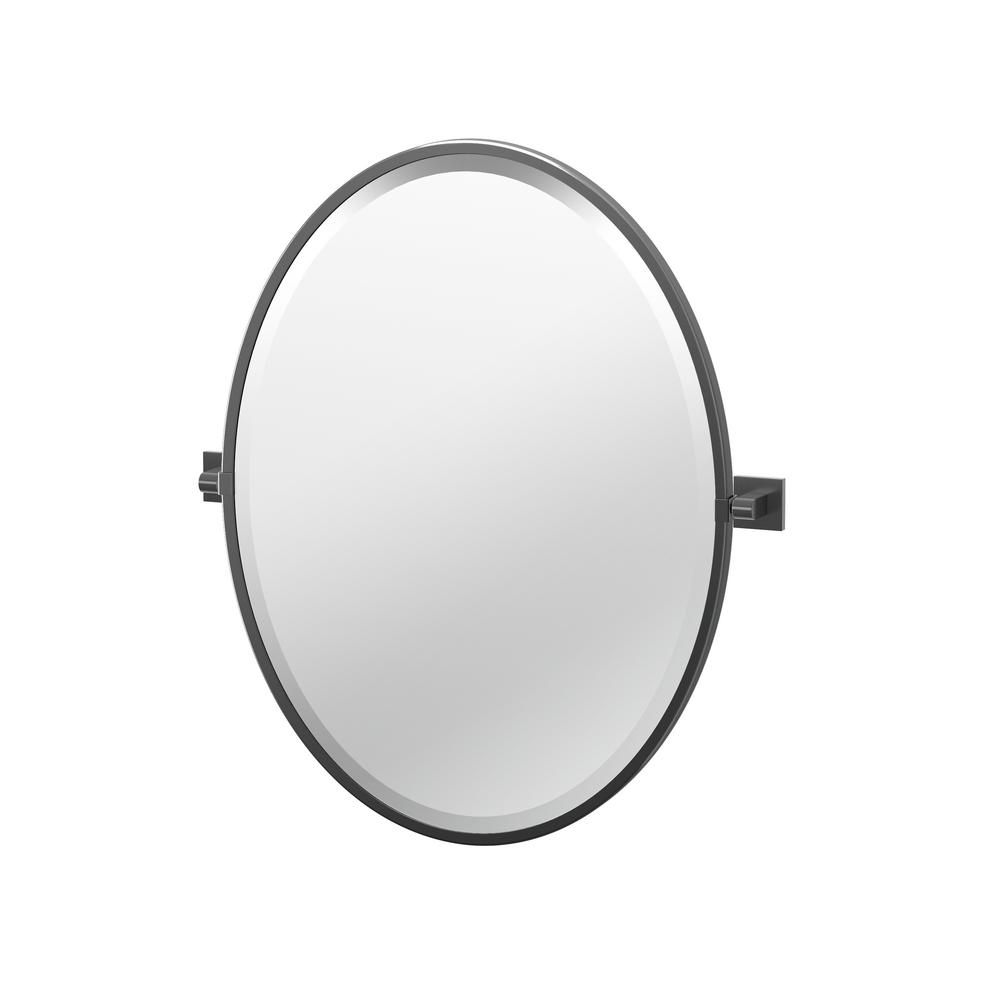 Gatco Elevate 27.5 In. X 23.75 In. Framed Oval Mirror In Matte Black Intended For Matte Black Metal Oval Wall Mirrors (Photo 7 of 15)
