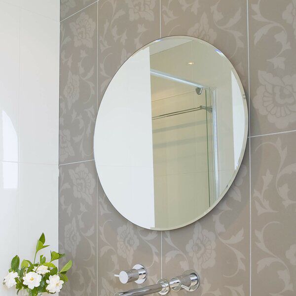Gennessee Beveled Polished Frameless Wall Mirror With Hooks | Wall Intended For Round Frameless Bathroom Wall Mirrors (Photo 1 of 15)