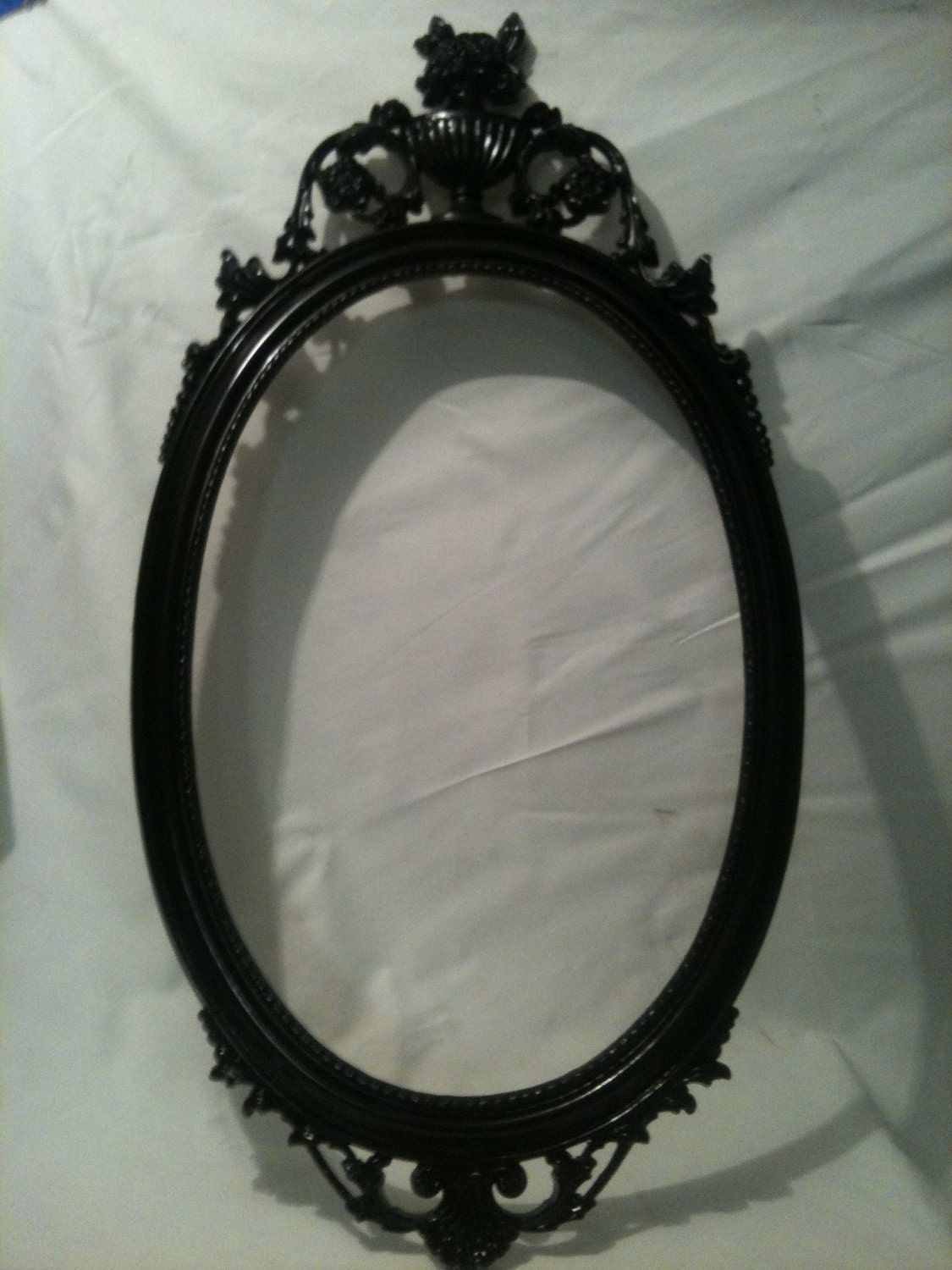 Gloss Black Oval Picture Frame Mirror Shabby Chic Baroque Throughout Black Oval Cut Wall Mirrors (View 7 of 15)