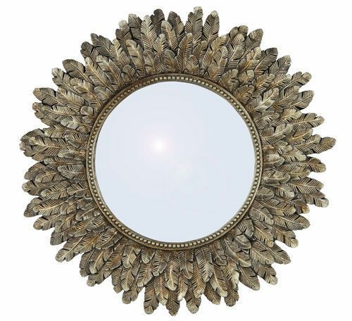 Gold Leaf Effect Wall Mirror Bedroom Make Up Vanity Port Hole Chic With Regard To Leaf Post Sunburst Round Wall Mirrors (View 8 of 15)