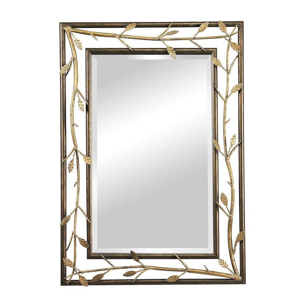 Gold Metal Branch Framed Rectangular Beveled Wall Mirror – 40 Inch Intended For Dark Gold Rectangular Wall Mirrors (Photo 4 of 15)