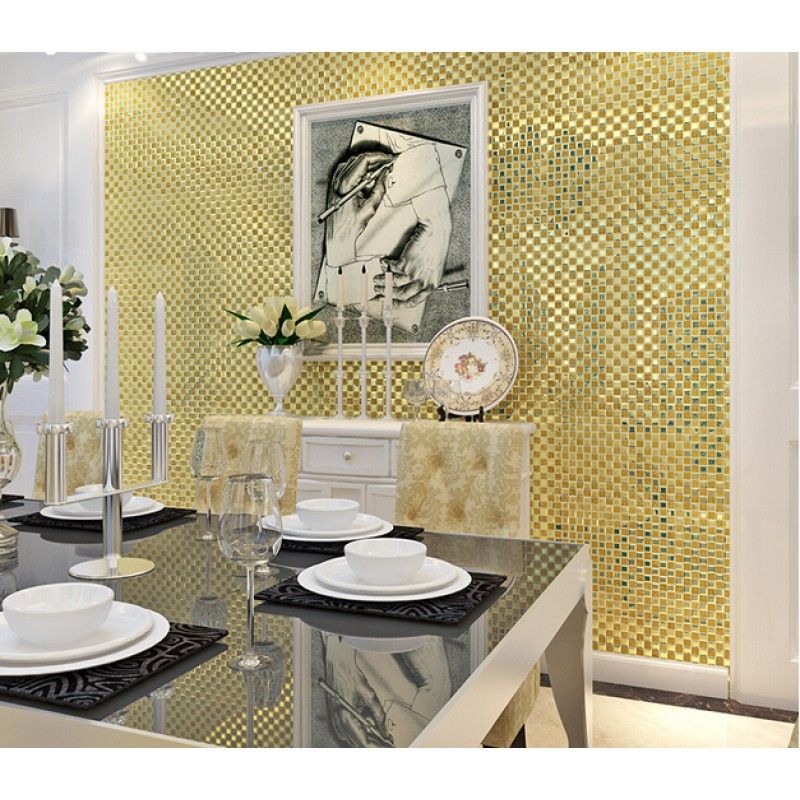Gold Mirror Glass Tile Crystal Tile Square Wall Backsplashes Bathroom With Tiled Wall Mirrors (View 5 of 15)